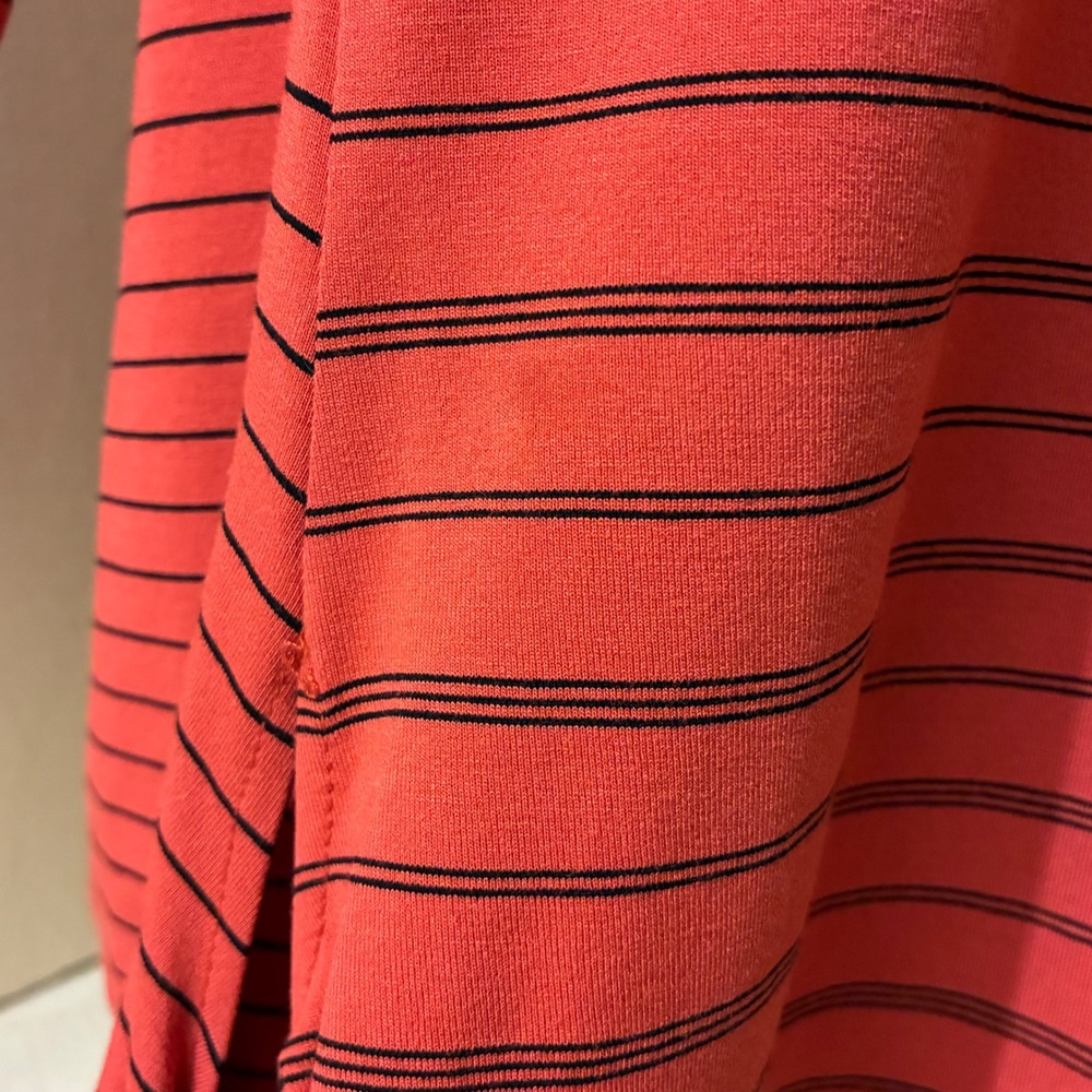 Habitat Womens L Coral Orange Black Striped 3/4 Sleeve Side Tie Top 57621 - Picture 7 of 9